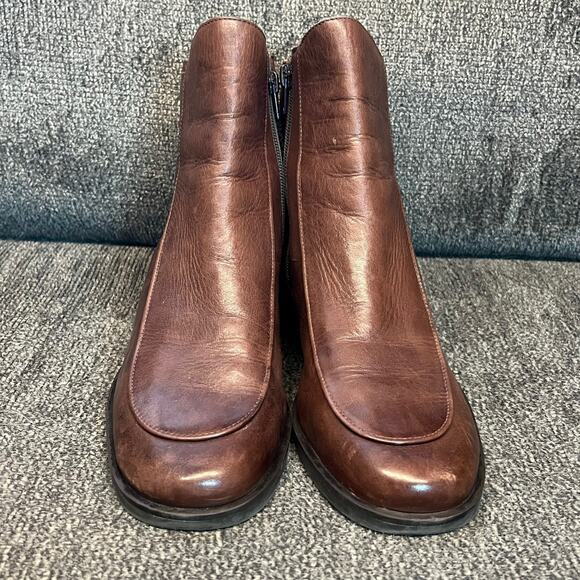 Enzo Angiolini Leather Ankle Boots Mens 10 Brown Side Zip Boho Western Chic - Picture 2 of 9